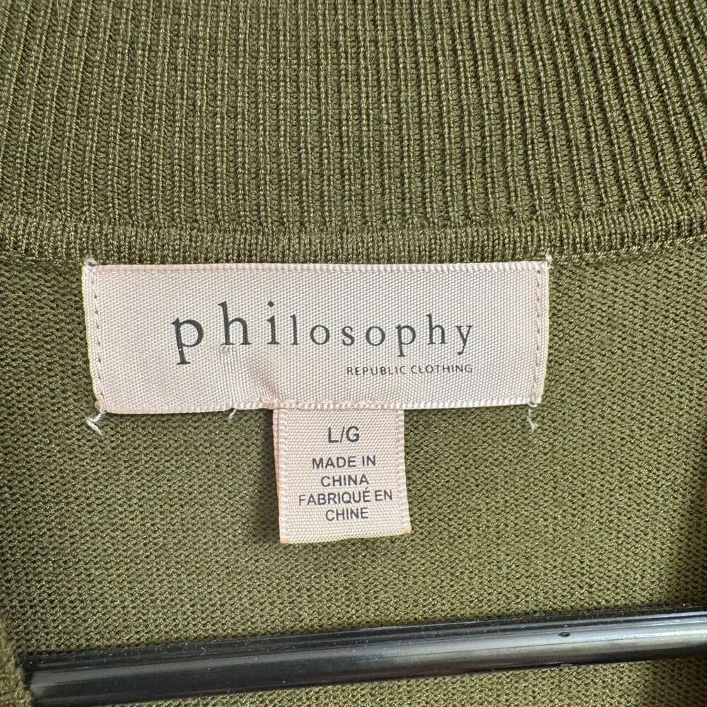 Philosophy Dark Army Green‎ Lightweight Fitted Short Sleeve Sweater Top Large